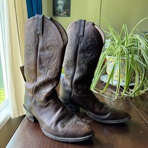 VTG Justin Mens 9 D Leather Cowboy Boots 'Bay Apache'‎ Brown Style 2253 Made USA